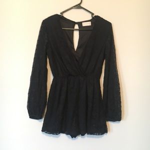 Altar’d State Black Lace Long Sleeve Romper XS